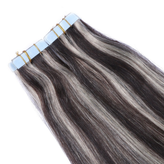 10 x Tape In (#1b/Grey Getrhnt) Hair Extensions - 2,5g 60 cm
