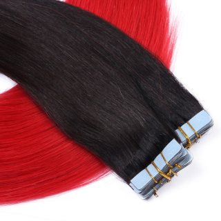 10 x Tape In - 1b/Red Ombre - Hair Extensions - 2,5g - NOVON EXTENTIONS 40 cm