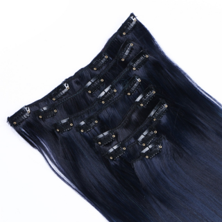 #1B/Skyblue Ombre - Clip In Extensions / 8 Tressen / Haarverlngerung XXL Komplettset 60 cm - Gewellt