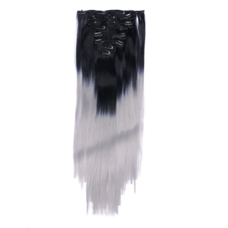 #1B/Grey Ombre - Clip In Extensions / 8 Tressen / Haarverlngerung XXL Komplettset 50 cm - Glatt