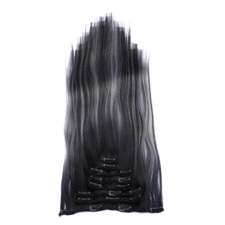 #1B/Grey Gestrhnt - Clip In Extensions / 8 Tressen / Haarverlngerung XXL Komplettset 60 cm - Gewellt