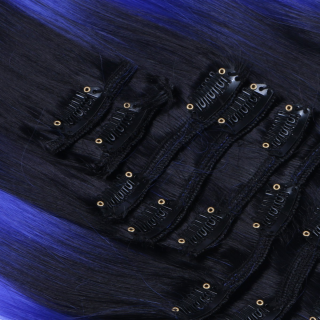 #T1B/Blue Ombre - Clip-In Hair Extensions / 8 Tressen / Haarverlngerung XXL Komplettset 60 cm - Glatt