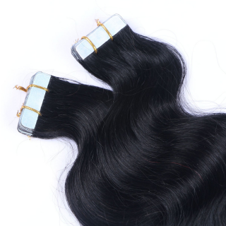 10 x Tape In - 1 Schwarz - GEWELLT Hair Extensions - 2,5g - NOVON EXTENTIONS 50 cm
