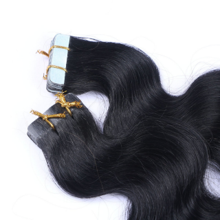 10 x Tape In - 1 Schwarz - GEWELLT Hair Extensions - 2,5g - NOVON EXTENTIONS 60 cm