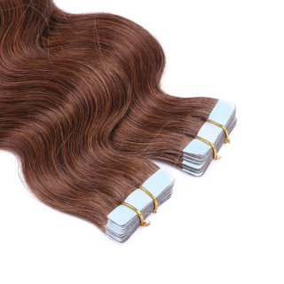 10 x Tape In - 6 - Braun - GEWELLT Hair Extensions - 2,5g - NOVON EXTENTIONS 60 cm