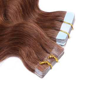10 x Tape In - 6 - Braun - GEWELLT Hair Extensions - 2,5g - NOVON EXTENTIONS 60 cm