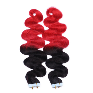 10 x Tape In - 1b/Red Ombre - GEWELLT Hair Extensions - 2,5g - NOVON EXTENTIONS 60 cm