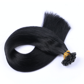 25 x Keratin Bonding Hair Extensions - 1 Schwarz 100% Echthaar - NOVON EXTENTIONS 50 cm - 0,5 g