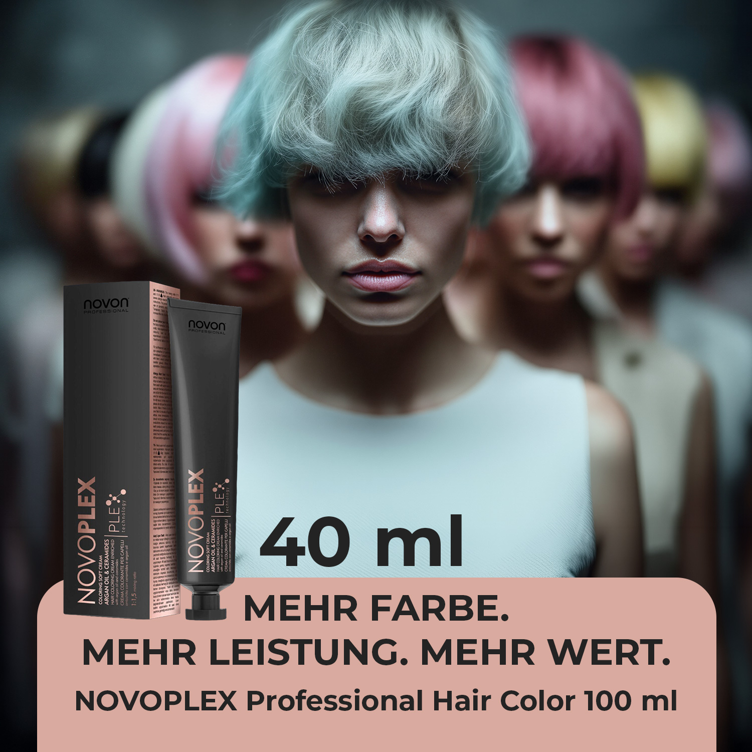 NOVOPLEX Professional Hair Color – innovative Profi-Haarfarbe mit Plex-Technologie, 115 ml Inhalt und 96 Farbnuancen für professionelle Colorationen.