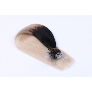 25 x Micro Ring / Loop - 1b/Grey Ombre - Hair Extensions 100% Echthaar - NOVON EXTENTIONS