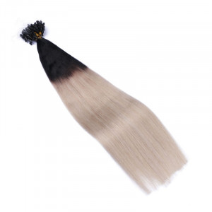 25 x Micro Ring / Loop - 1b/Grey Ombre - Hair Extensions 100% Echthaar - NOVON EXTENTIONS
