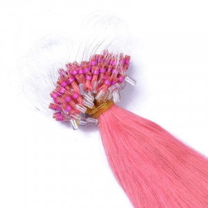 25 x Micro Ring / Loop - Pink - Hair Extensions 100% Echthaar - NOVON EXTENTIONS