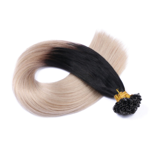 25 x Keratin Bonding Hair Extensions - 1b/Grey Ombre - 100% Echthaar - NOVON EXTENTIONS