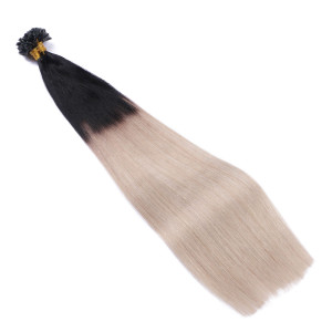 25 x Keratin Bonding Hair Extensions - 1b/Grey Ombre - 100% Echthaar - NOVON EXTENTIONS
