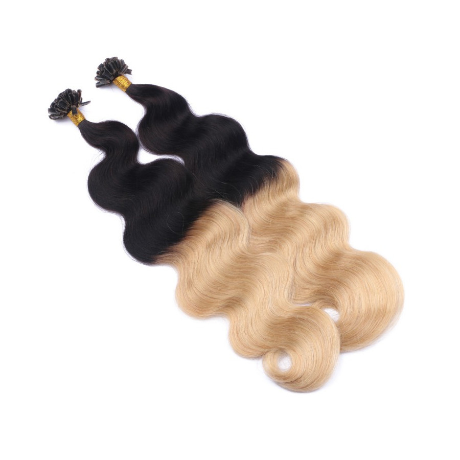 25 Keratin Bonding Hair Extensions - 1b/24 Ombre - GEWELLT 1