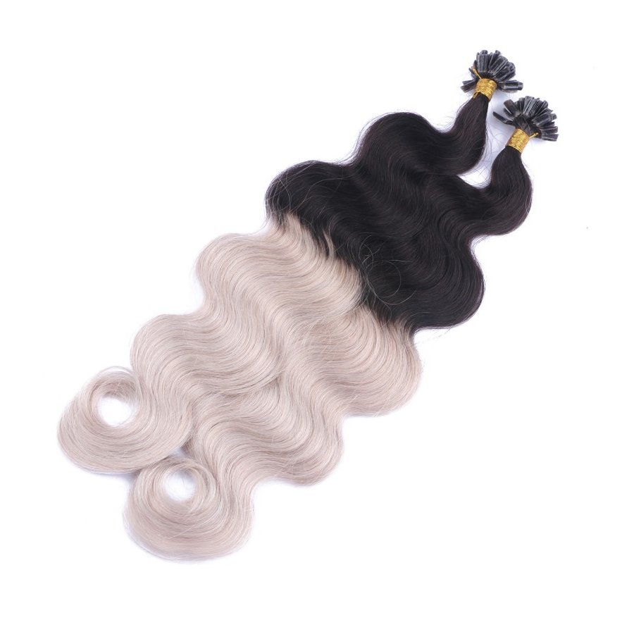 Bonding Extensions #1B/GREY Ombre gewellt aus Remy-Echthaar