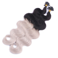 25 Keratin Bonding Hair Extensions - 1b/Grey Ombre - GEWELLT 100% Echthaar 1g Strähne - NOVON EXTENTIONS 50cm