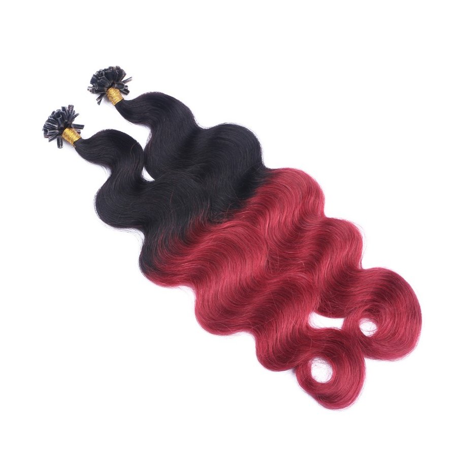 Bonding Extensions #1B/BURG Ombre gewellt aus Remy-Echthaar