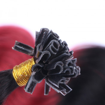 25 Keratin Bonding Hair Extensions - 1b/Burg Ombre - GEWELLT 100% Echthaar 1g Strähne - NOVON EXTENTIONS 50cm