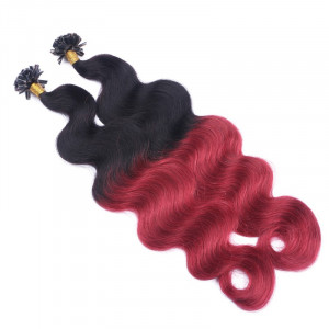 25 Keratin Bonding Hair Extensions - 1b/Burg Ombre - GEWELLT 100% Echthaar 1g Strähne - NOVON EXTENTIONS 60cm