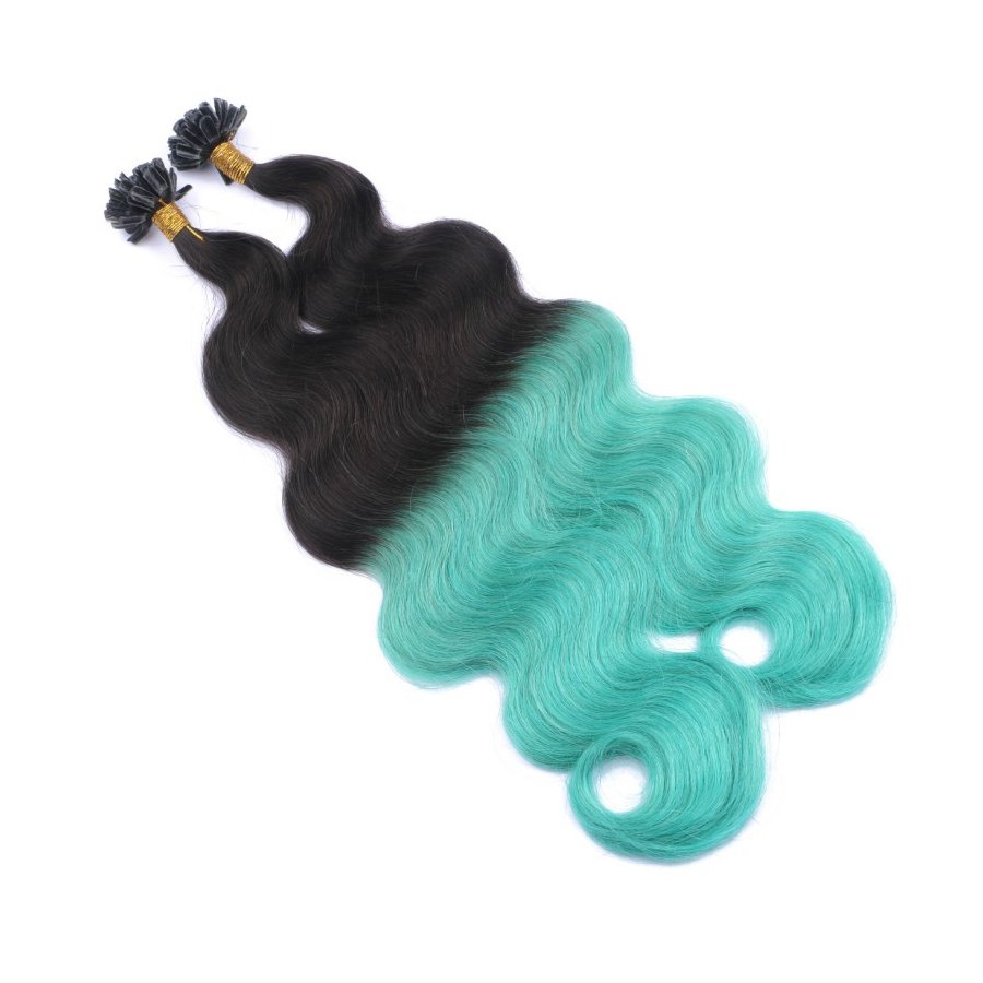 Bonding Extensions #1B/SKY Blue Ombre gewellt aus Remy-Echthaar