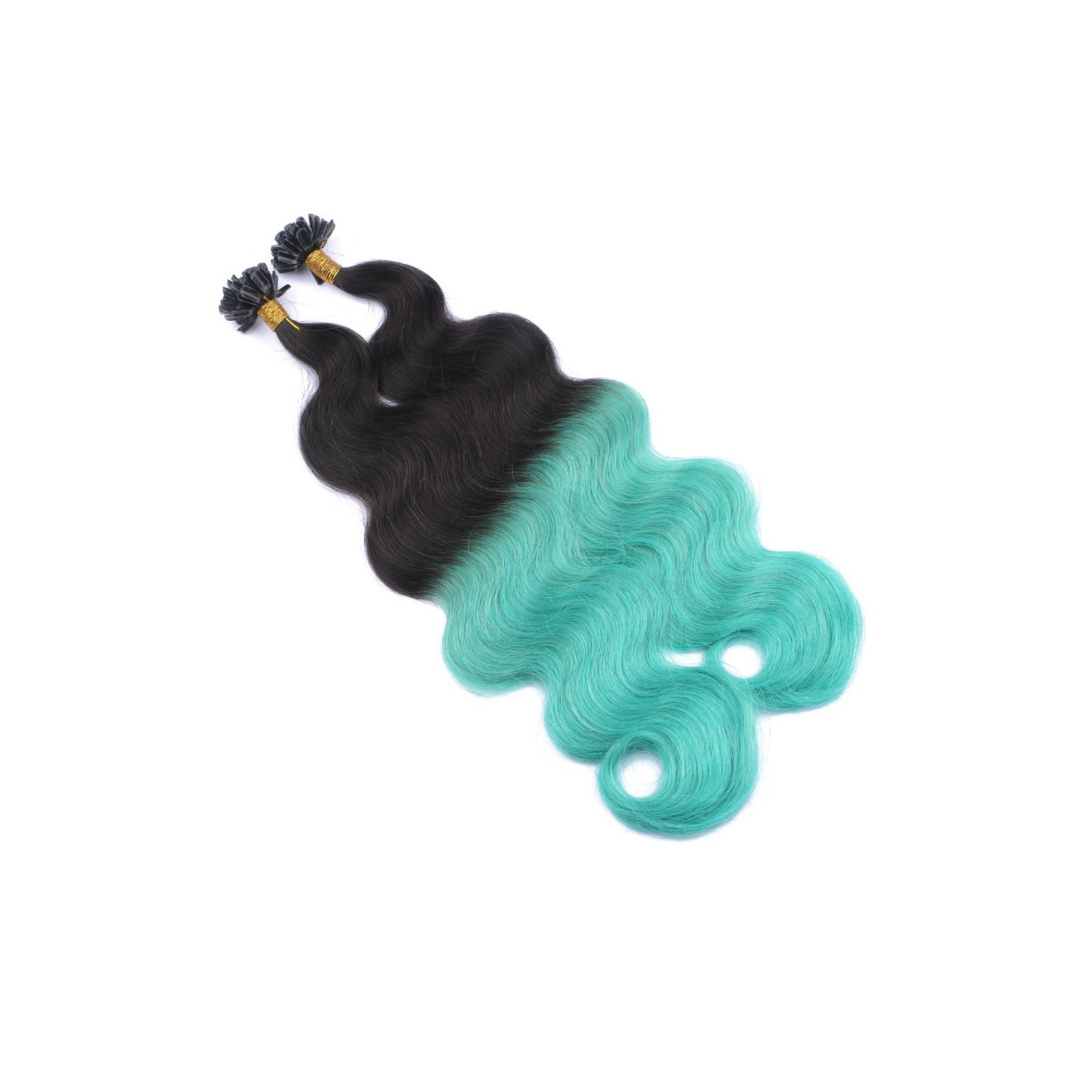 25 Keratin Bonding Hair Extensions - 1b/Sky Blue Ombre -...