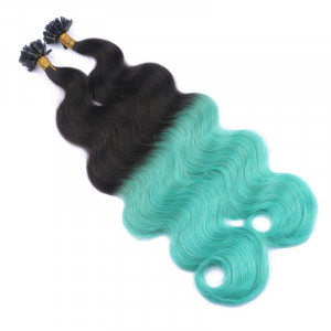 25 Keratin Bonding Hair Extensions - 1b/Sky Blue Ombre - GEWELLT 100% Echthaar 1g Strähne - NOVON EXTENTIONS 50cm