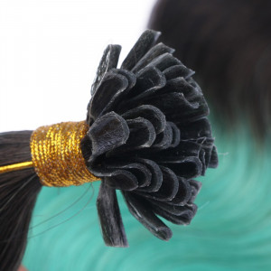 25 Keratin Bonding Hair Extensions - 1b/Sky Blue Ombre - GEWELLT 100% Echthaar 1g Strähne - NOVON EXTENTIONS 50cm
