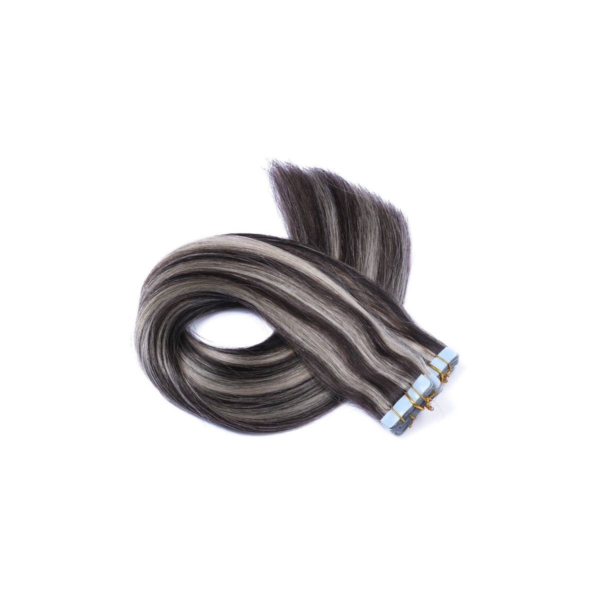 10 x Tape In (#1b/Grey Geträhnt) Hair Extensions -...