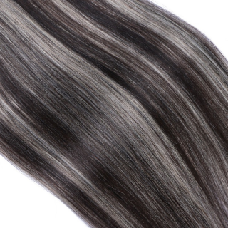 10 x Tape In (#1b/Grey Getrhnt) Hair Extensions - 2,5g 50 cm