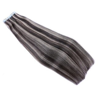 10 x Tape In (#1b/Grey Getrhnt) Hair Extensions - 2,5g 50 cm