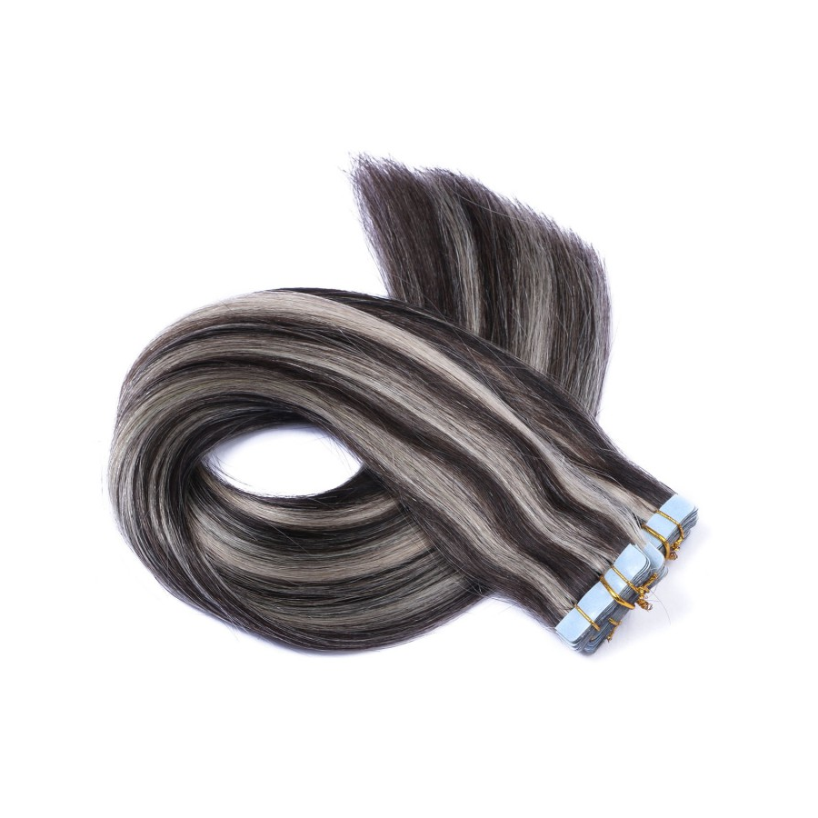 10 x Tape In (1b/Grey Geträhnt) Hair Extensions 2,5g 60 cm, 2