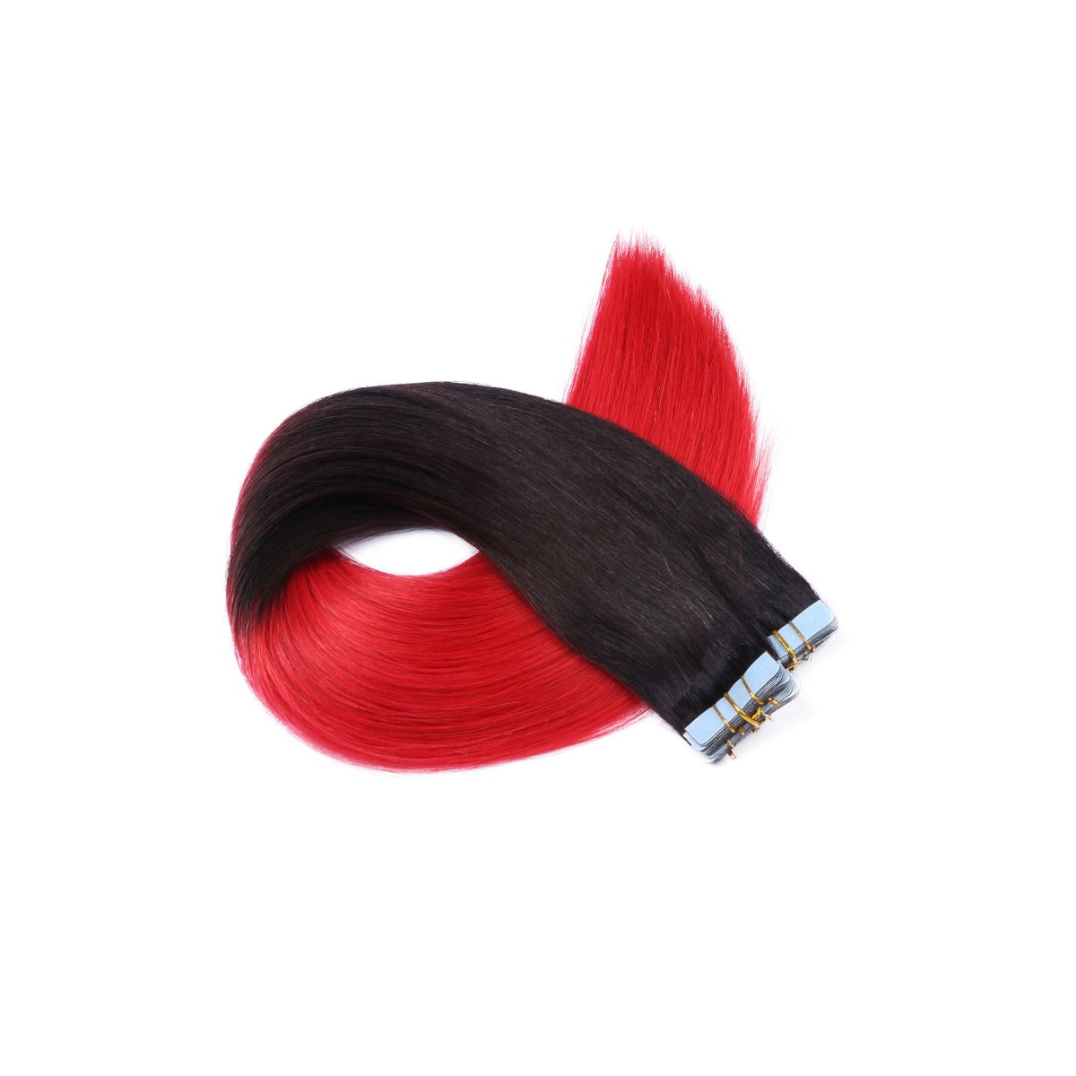 10 x Tape In - 1b/Red Ombre - Hair Extensions - 2,5g -...