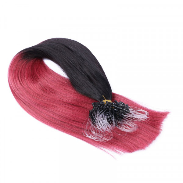 25 x Micro Ring / Loop - 1B/Burg Ombre - Hair Extensions 100% Echthaar - NOVON EXTENTIONS