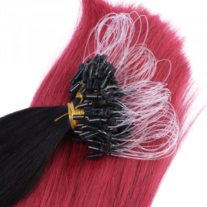25 x Micro Ring / Loop - 1B/Burg Ombre - Hair Extensions 100% Echthaar - NOVON EXTENTIONS
