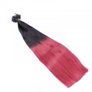 25 x Micro Ring / Loop - 1B/Burg Ombre - Hair Extensions 100% Echthaar - NOVON EXTENTIONS