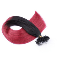 25 x Micro Ring / Loop - 1B/Burg Ombre - Hair Extensions 100% Echthaar - NOVON EXTENTIONS