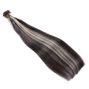 25 x Keratin Bonding Hair Extensions - 1b/Grey Gesträhnt - 100% Echthaar - NOVON EXTENTIONS