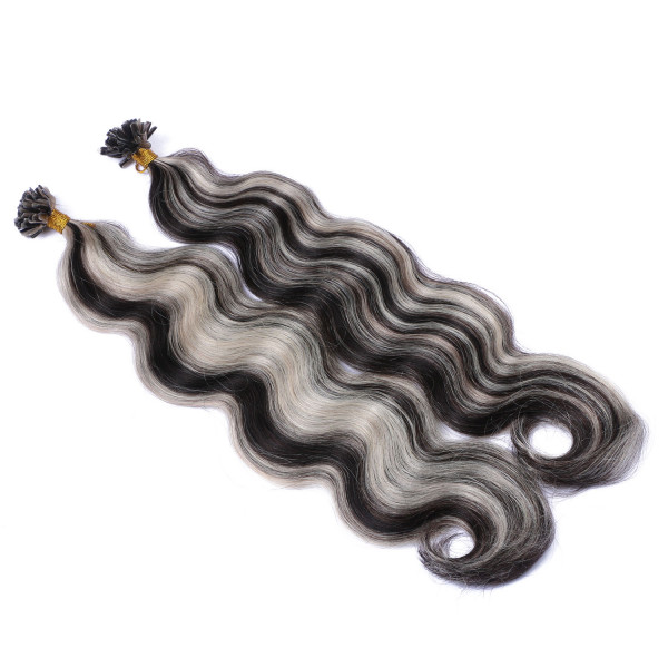 25 Keratin Bonding Hair Extensions - 1b/Grey Gesträhnt - GEWELLT 100% Echthaar 1g Strähne 50cm