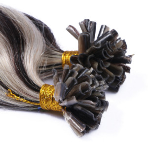 25 Keratin Bonding Hair Extensions - 1b/Grey Gesträhnt - GEWELLT 100% Echthaar 1g Strähne 50cm