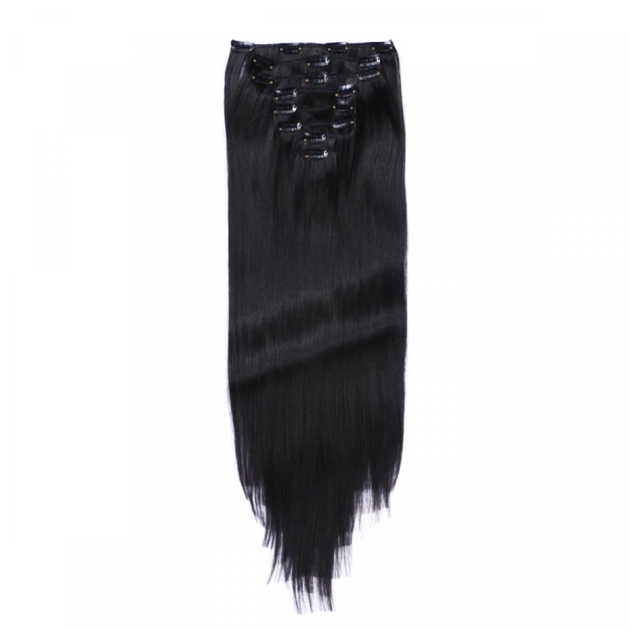 Clip-In Extensions #1B Schwarzbraun aus Thermofiber-Synthetikhaar