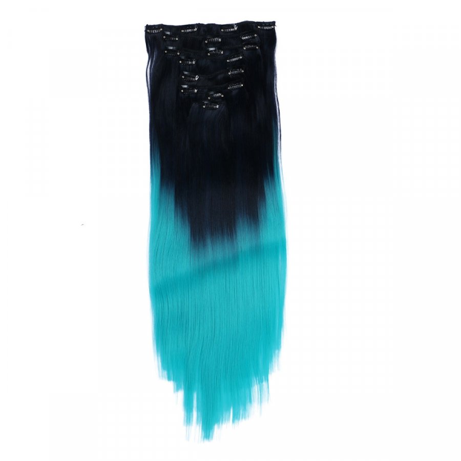 Clip-In Extensions #1B/SKY Ombre aus Thermofiber-Synthetikhaar