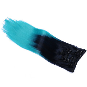 #1B/Skyblue Ombre - Clip-In Hair Extensions / 8 Tressen / Haarverlängerung XXL Komplettset