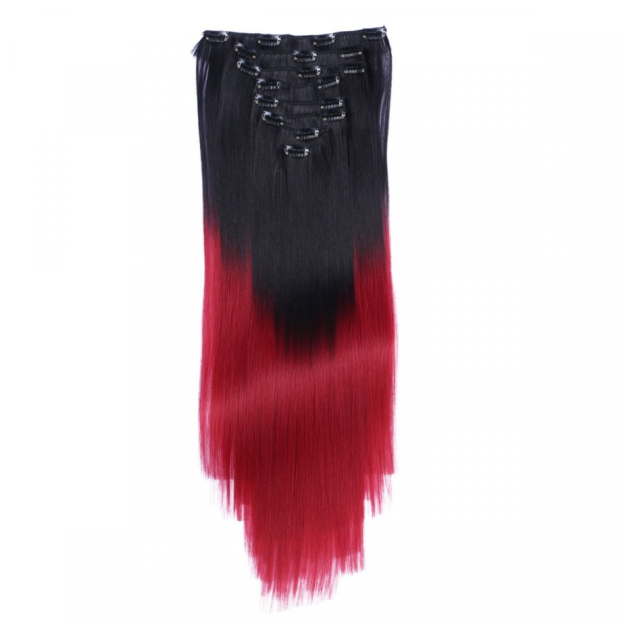 Clip-In Extensions #1B/BURG Ombre aus Thermofiber-Synthetikhaar