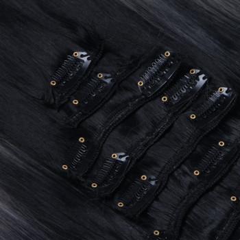 #1B/Dark Grey Ombre - Clip-In Hair Extensions / 8 Tressen / Haarverlängerung XXL Komplettset