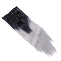 #1B/Grey Ombre - Clip-In Hair Extensions / 8 Tressen / Haarverlängerung XXL Komplettset