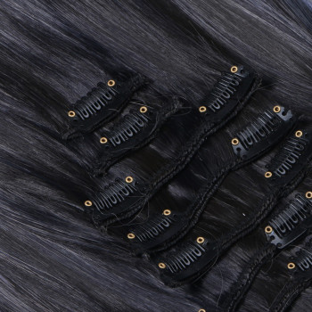 #1B/Grey Gesträhnt - Clip-In Hair Extensions / 8 Tressen / Haarverlängerung XXL Komplettset