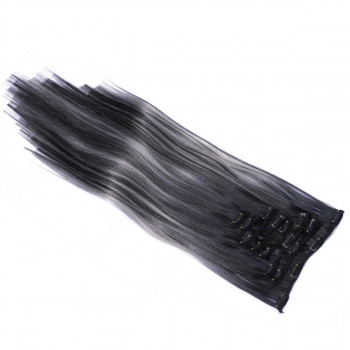 #1B/Grey Gesträhnt - Clip-In Hair Extensions / 8 Tressen / Haarverlängerung XXL Komplettset