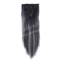 #1B/Grey Gesträhnt - Clip-In Hair Extensions / 8 Tressen / Haarverlängerung XXL Komplettset