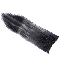 #1B/Grey Gesträhnt - Clip-In Hair Extensions / 8 Tressen / Haarverlängerung XXL Komplettset